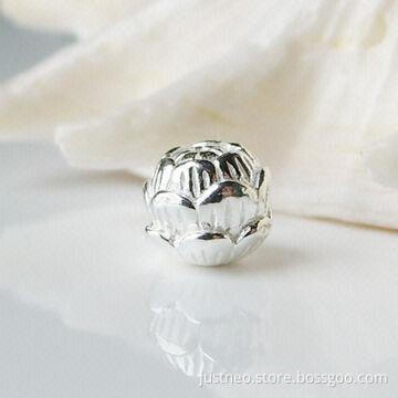 Solid 925 sterling silver round lotus loose beads with vertical or cross drilled hole, 6/8mm